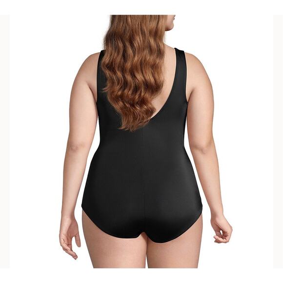 Lands End Tugless Tank Swimsuit 22W Black Low Leg One Piece Bathing - Picture 3 of 10